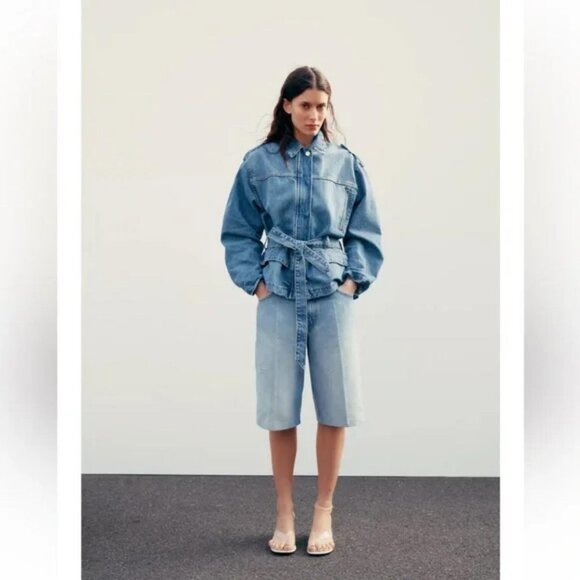 ZARA BELTED TRF DENIM JACKET - Picture 2 of 4